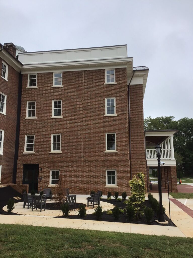 Left side of the building.