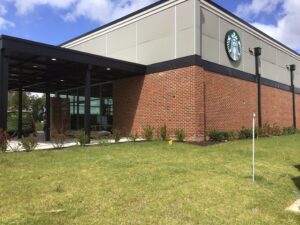 The side of Starbucks building. 