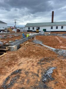 Left side of the foundation being built.