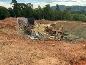 Foundation of the building being built. 